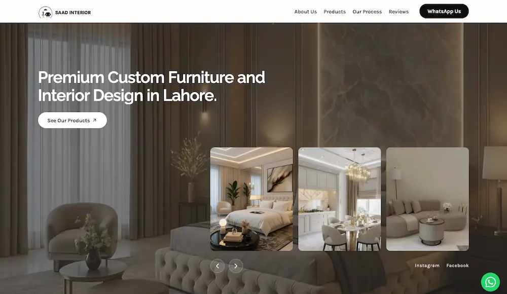 Hero section design showing custom interior design layout